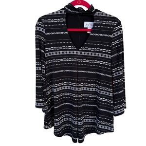 Joseph Ribkoff Tunic‎ Black White Sz 10 Geometric Print Top Chain Stripe Artsy
